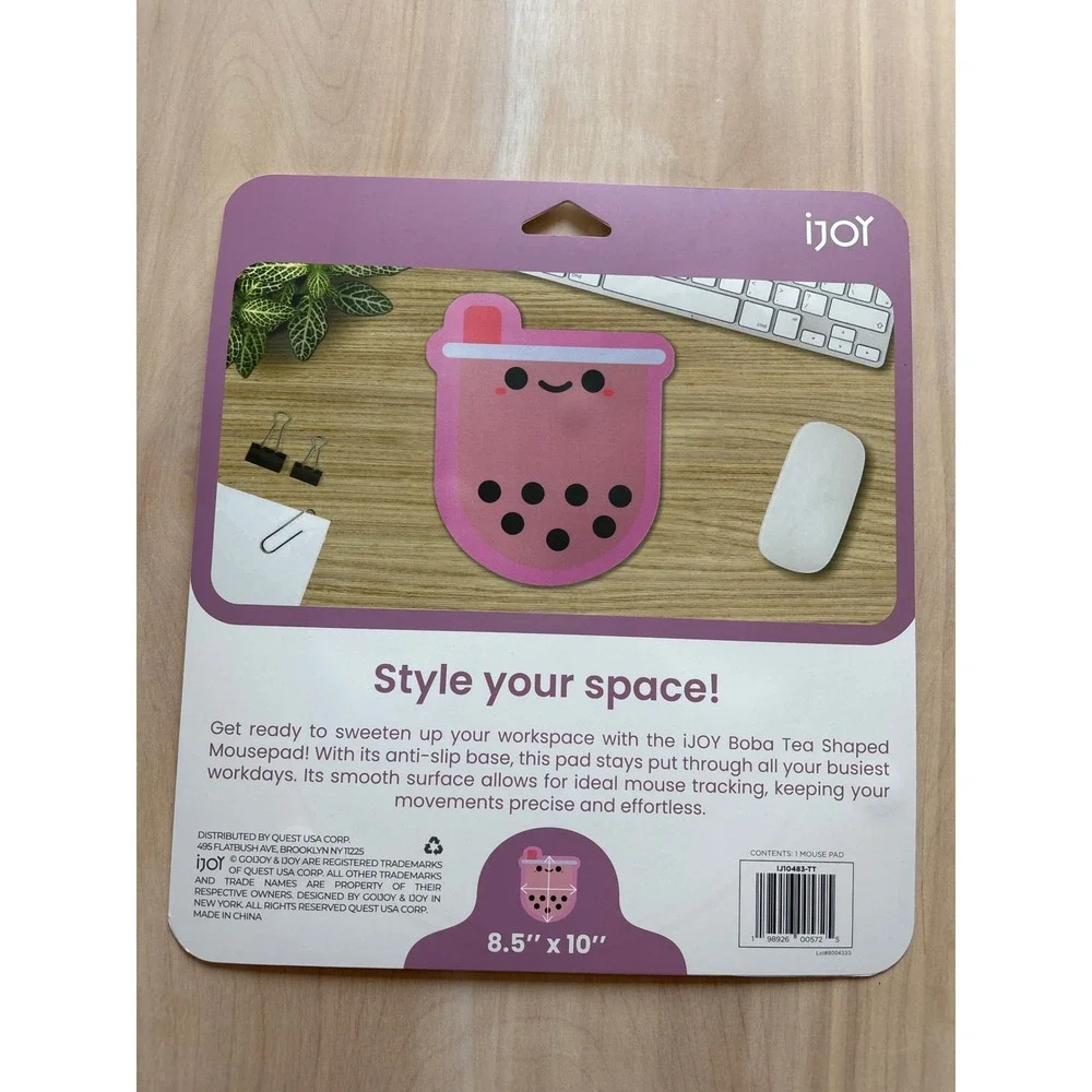 iJOY Boba Tea Mousepad 8.5x10 Pink Kawaii Cute Shaped Non-Slip Base Dorm Gift